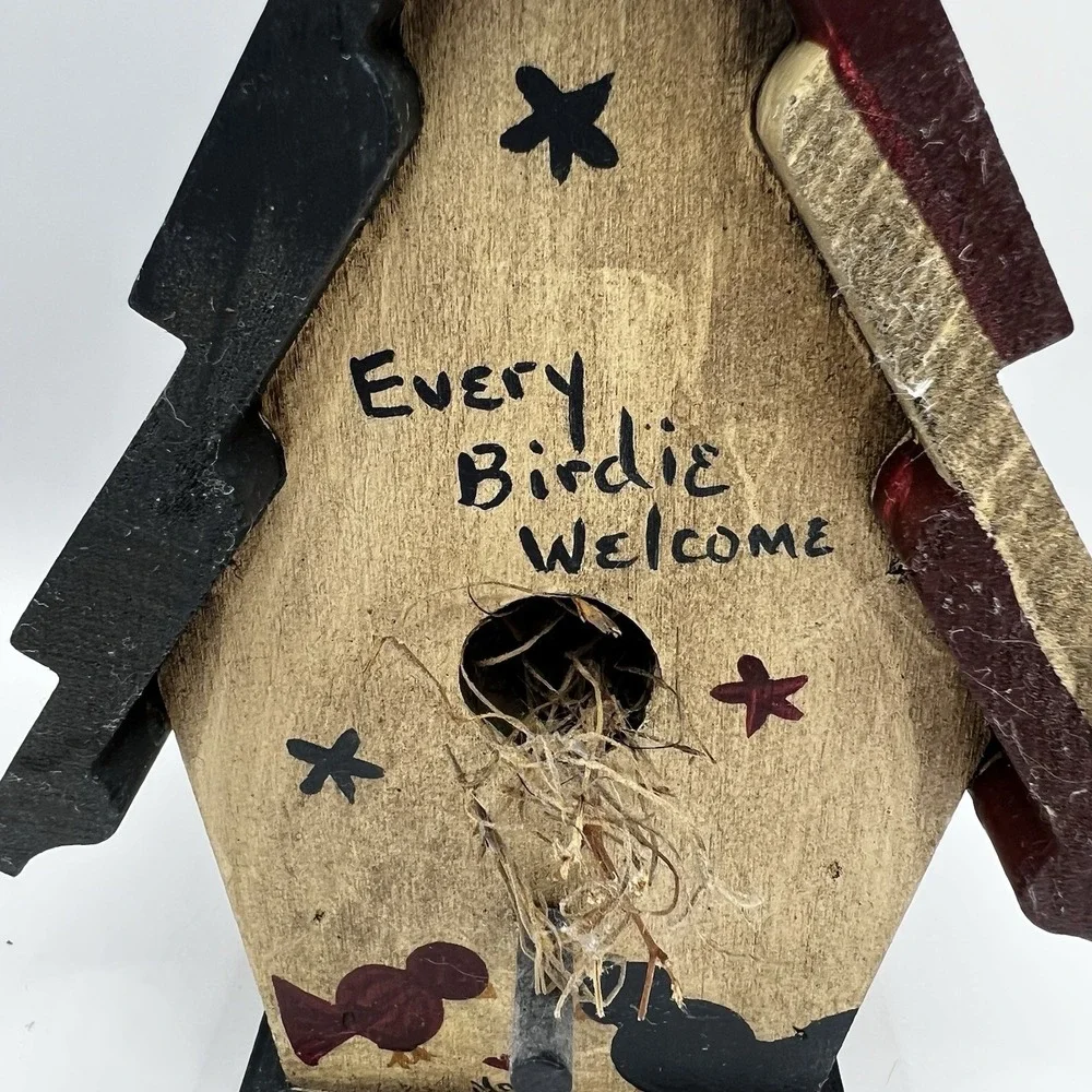 Wood Bird House Patriotic Red White Blue Flag USA 5.5x1.5 Rustic Fourth Of July